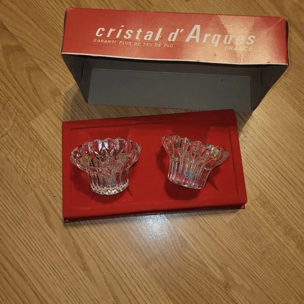Vtg French Pair Of Lead Crystal Candlestick Holders 24% Lead Made In France